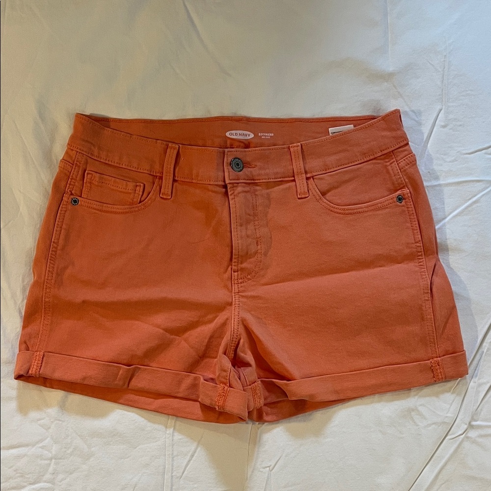 Old Navy Coral Roll Cuff Denim Mid-Rise Shorts, Size 8